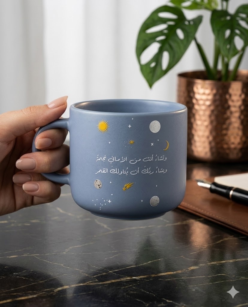 كوب وتشاء من الاماني نجمه | كوب سيراميك أزرق فاخر بتصميم فضاء